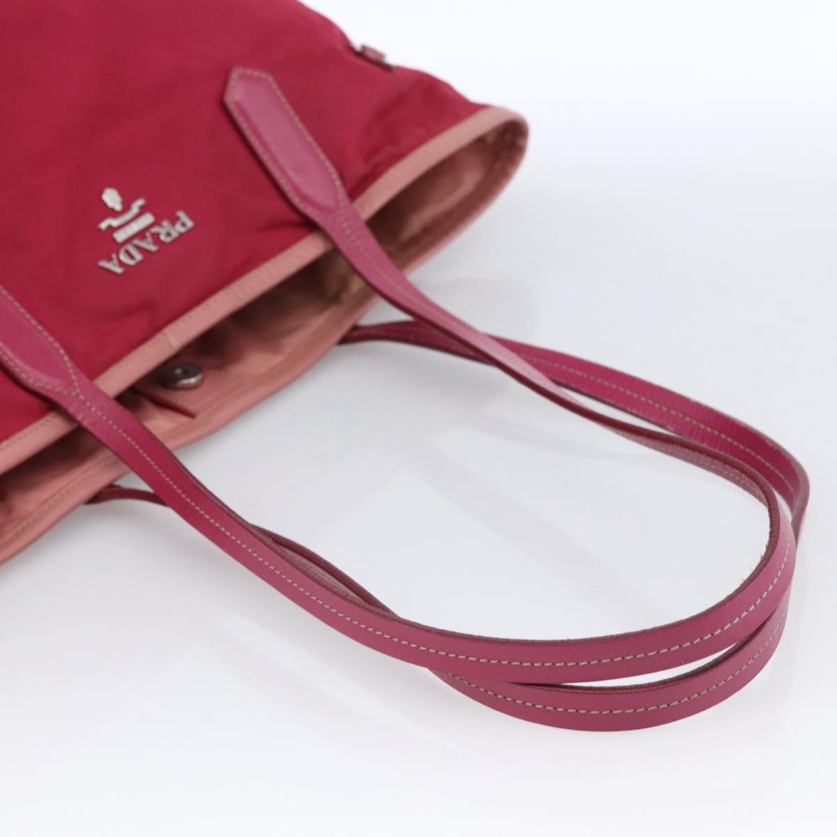 PRADA Tote Bag Nylon Pink Silver Auth ARZ253