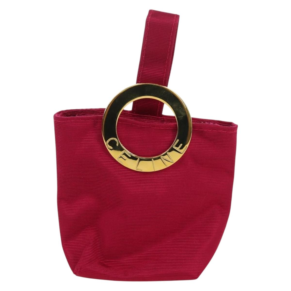 CELINE Circle Pouch Nylon Pink Gold Auth ARZ255A
