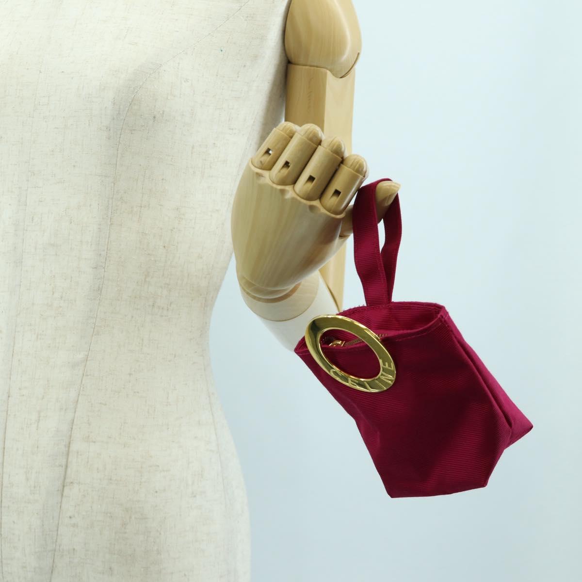 CELINE Circle Pouch Nylon Pink Gold Auth ARZ255A