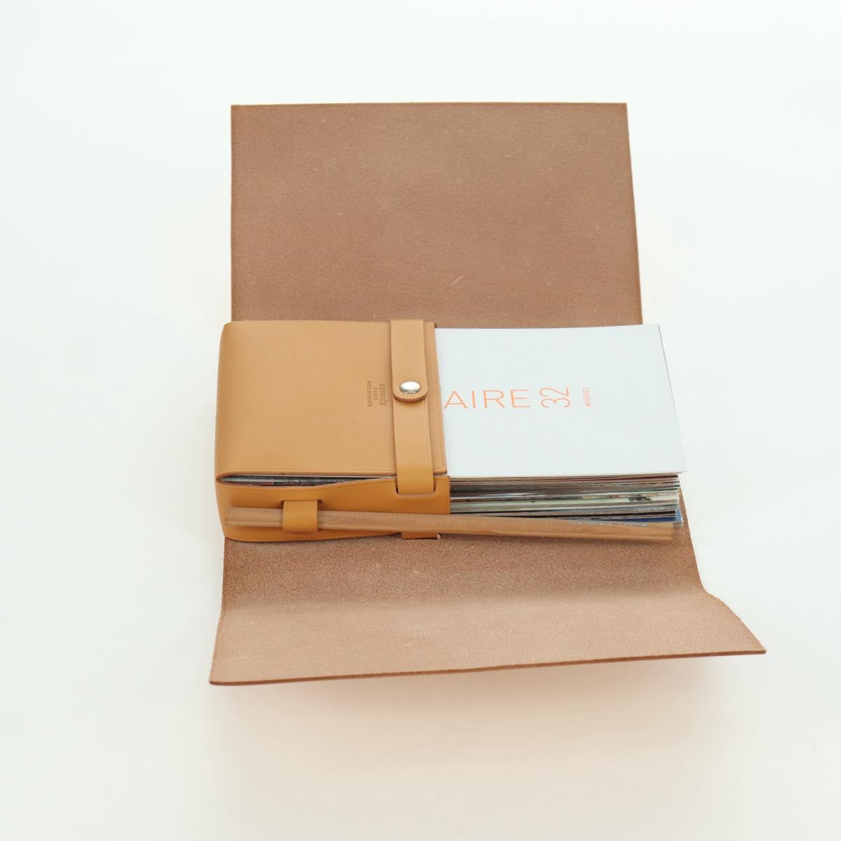 HERMES Visionaire 32 Leather Beige Silver Auth ARZ257M