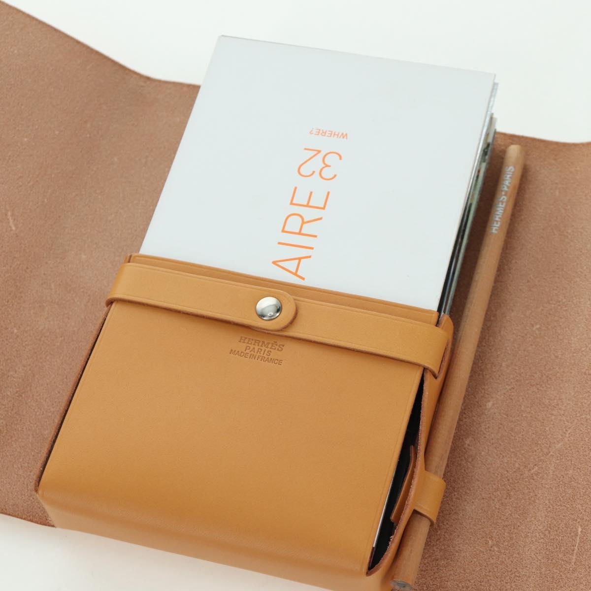 HERMES Visionaire 32 Leather Beige Silver Auth ARZ257M