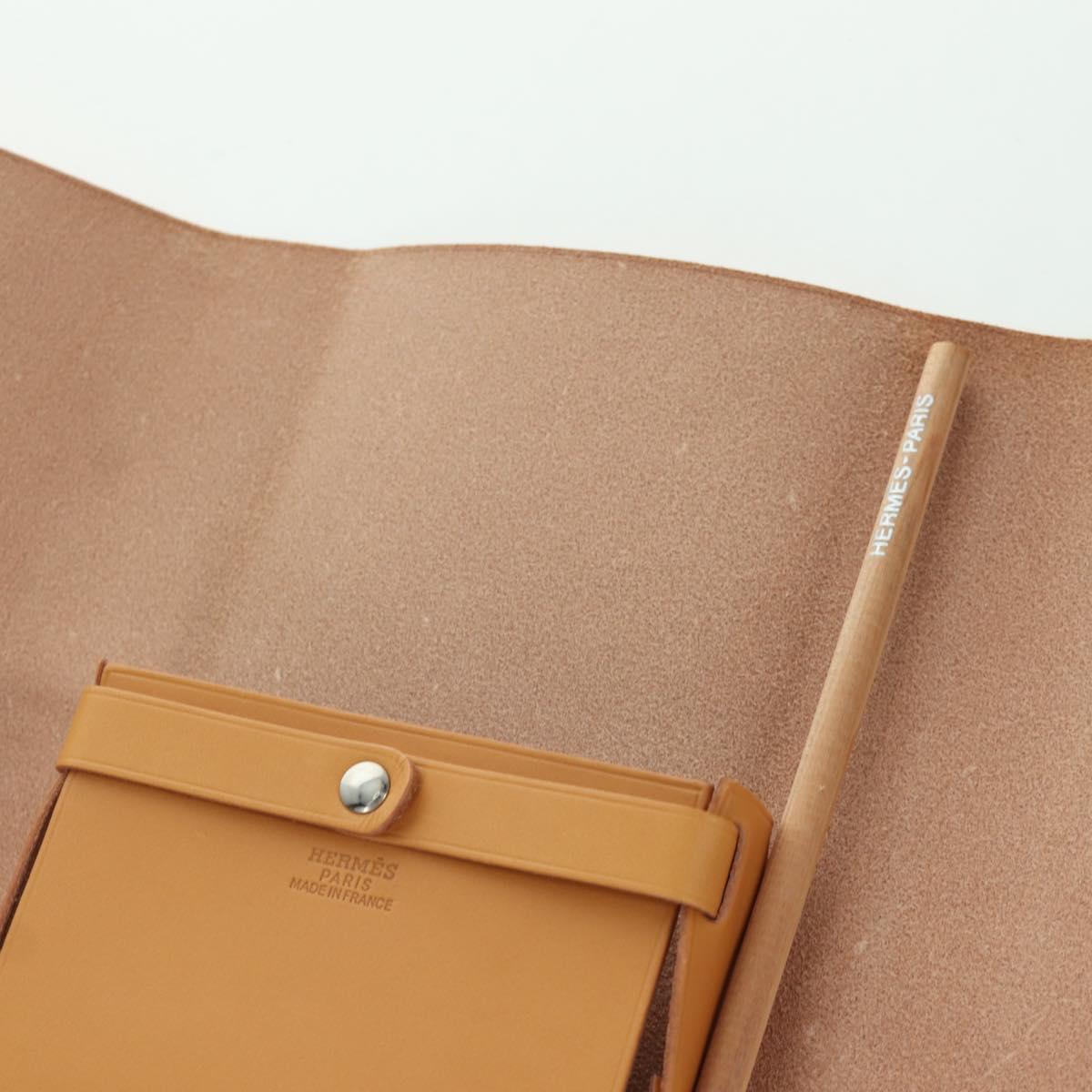 HERMES Visionaire 32 Leather Beige Silver Auth ARZ257M