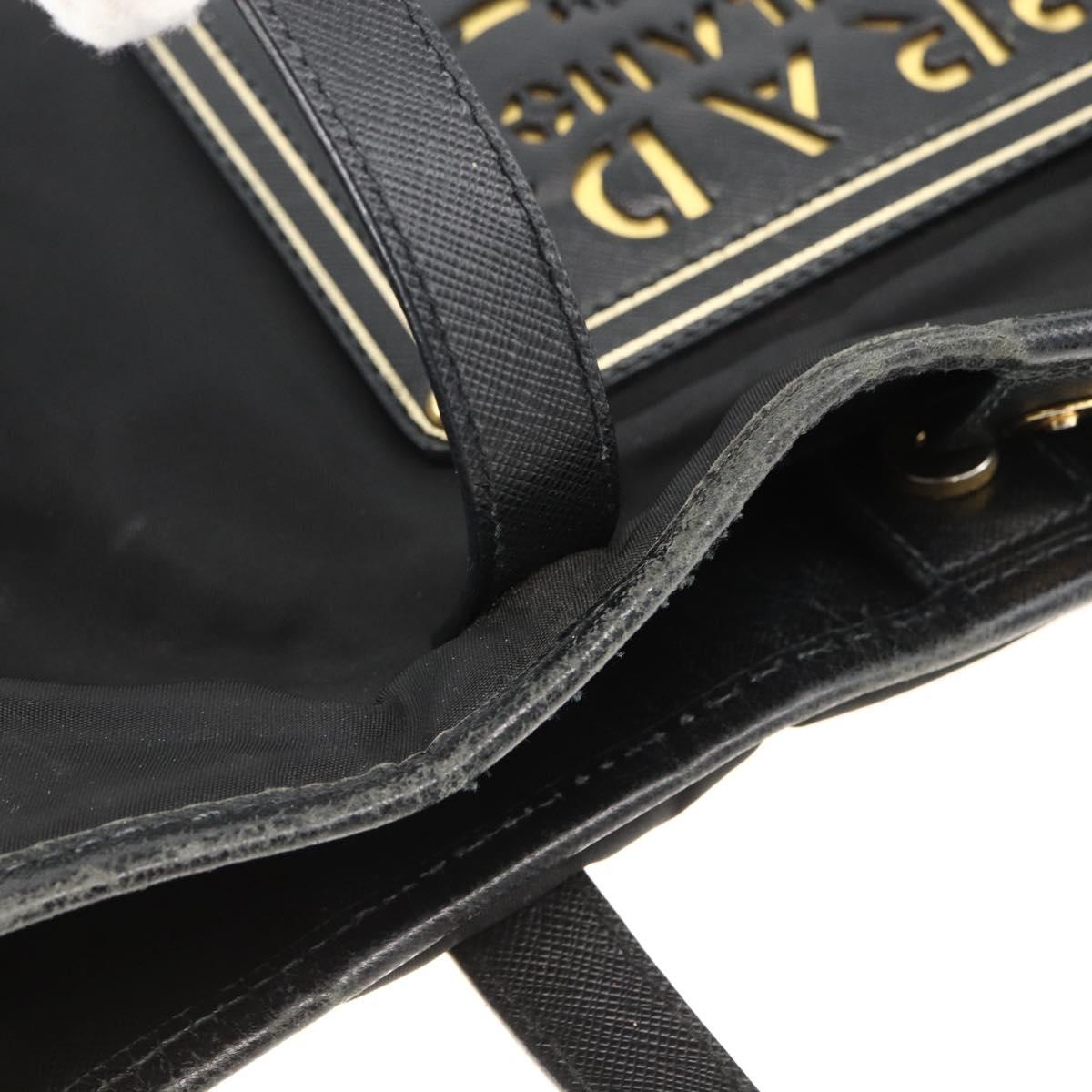 PRADA Tote Bag Nylon 2way Black Gold Auth ARZ275