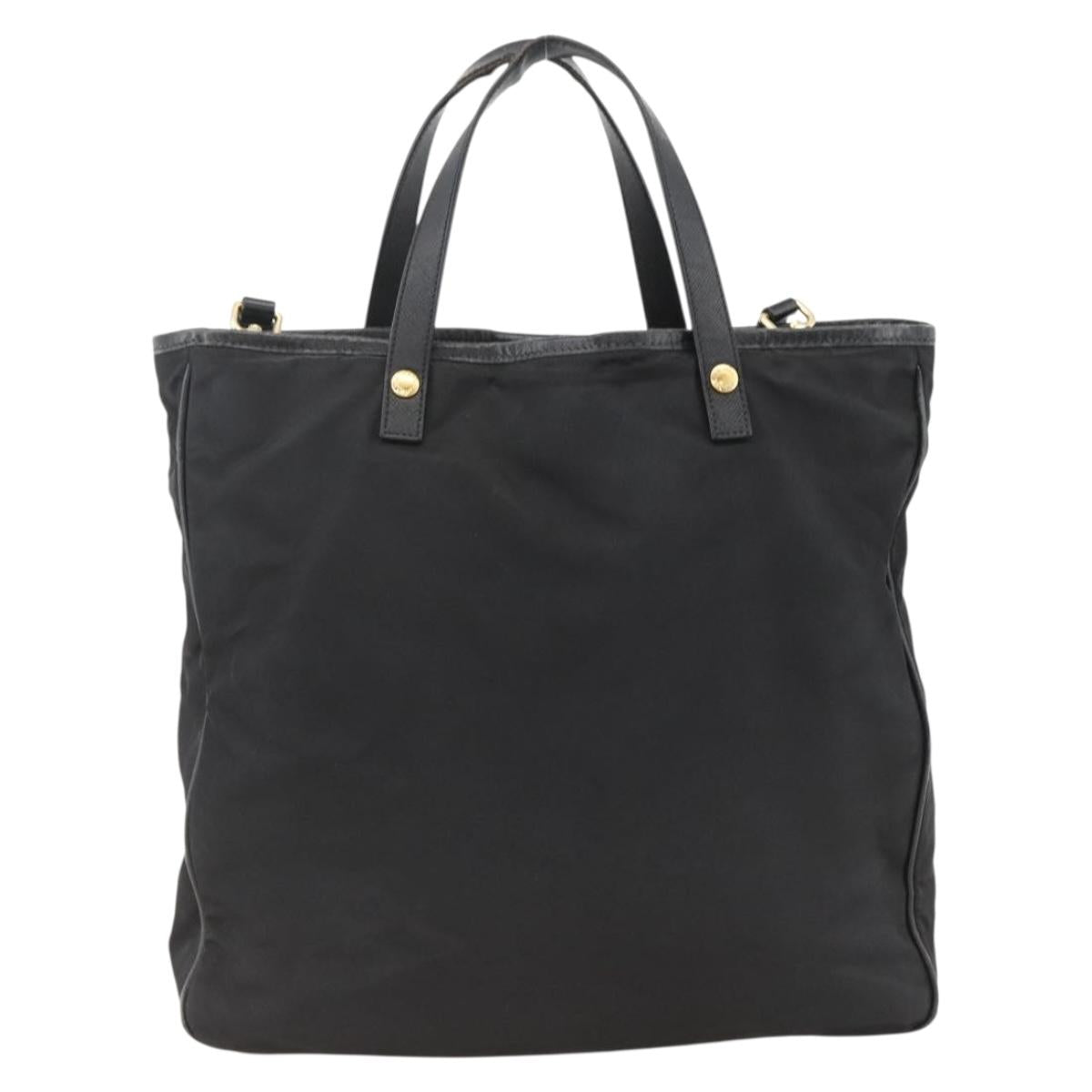 PRADA Tote Bag Nylon 2way Black Gold Auth ARZ275