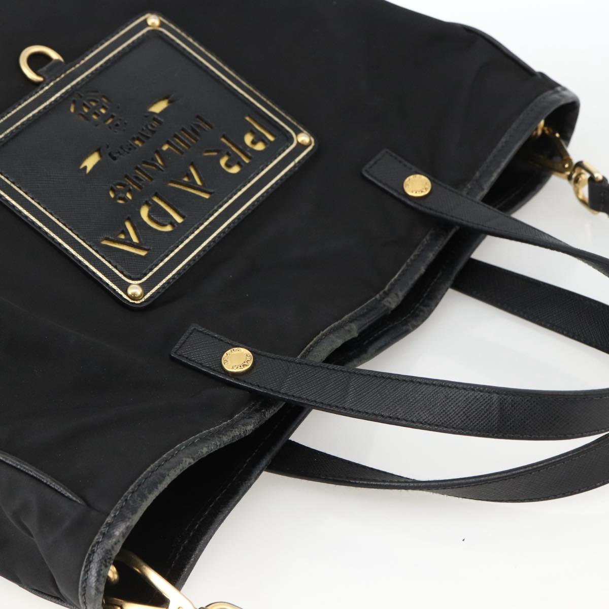 PRADA Tote Bag Nylon 2way Black Gold Auth ARZ275