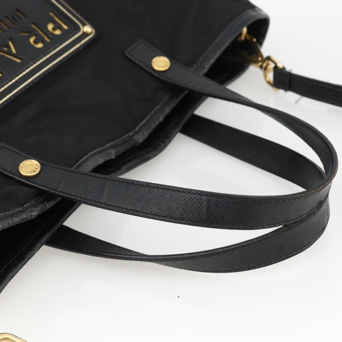 PRADA Tote Bag Nylon 2way Black Gold Auth ARZ275