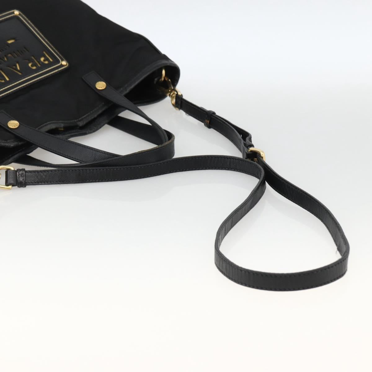 PRADA Tote Bag Nylon 2way Black Gold Auth ARZ275