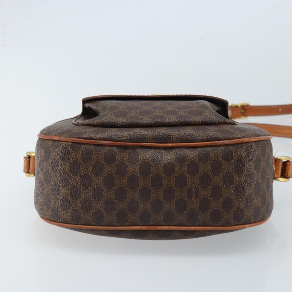 CELINE Macadam Canvas Shoulder Bag PVC Leather Brown Gold Auth ARZ276
