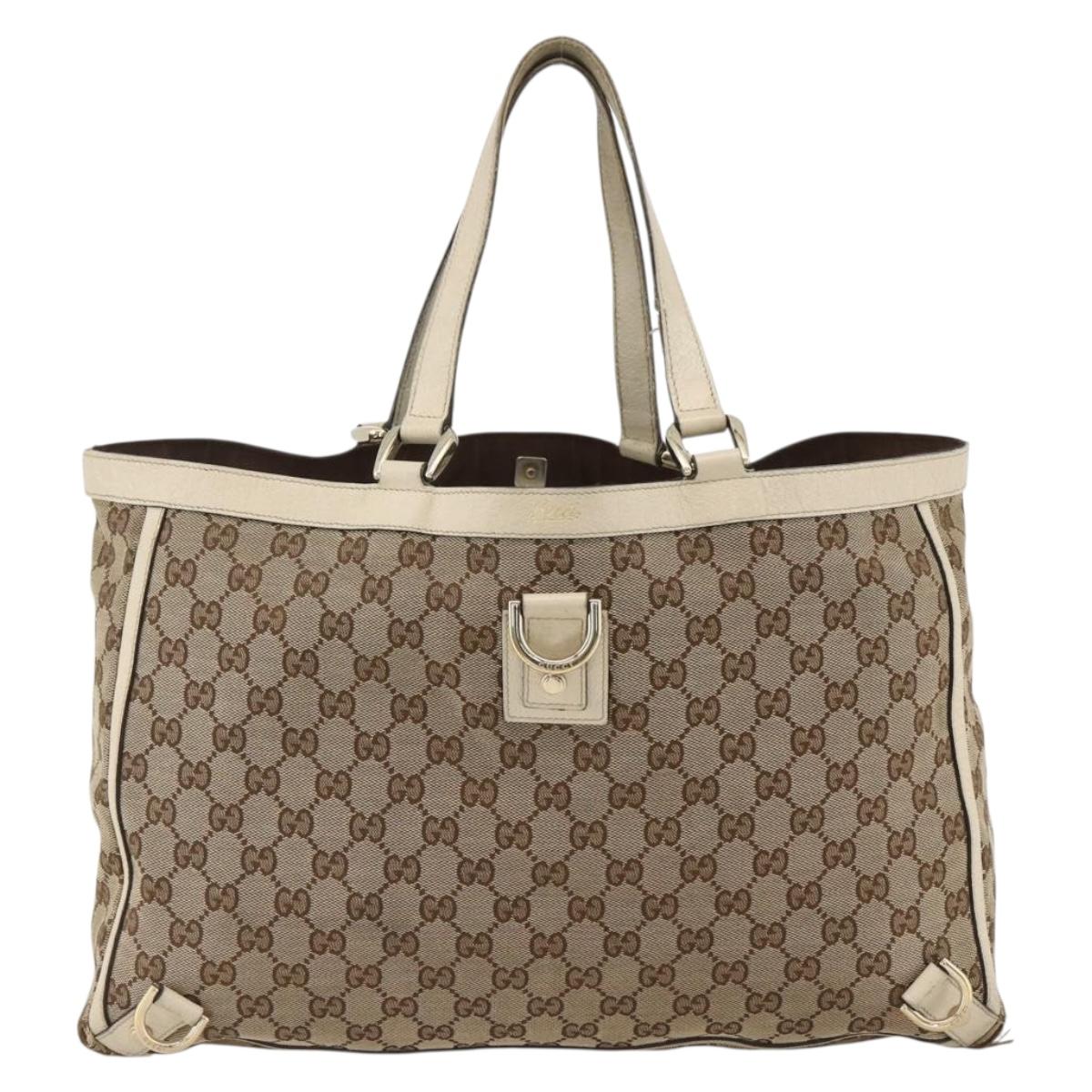GUCCI GG Canvas Abbey Tote Bag Beige Gold 141472 Auth ARZ280