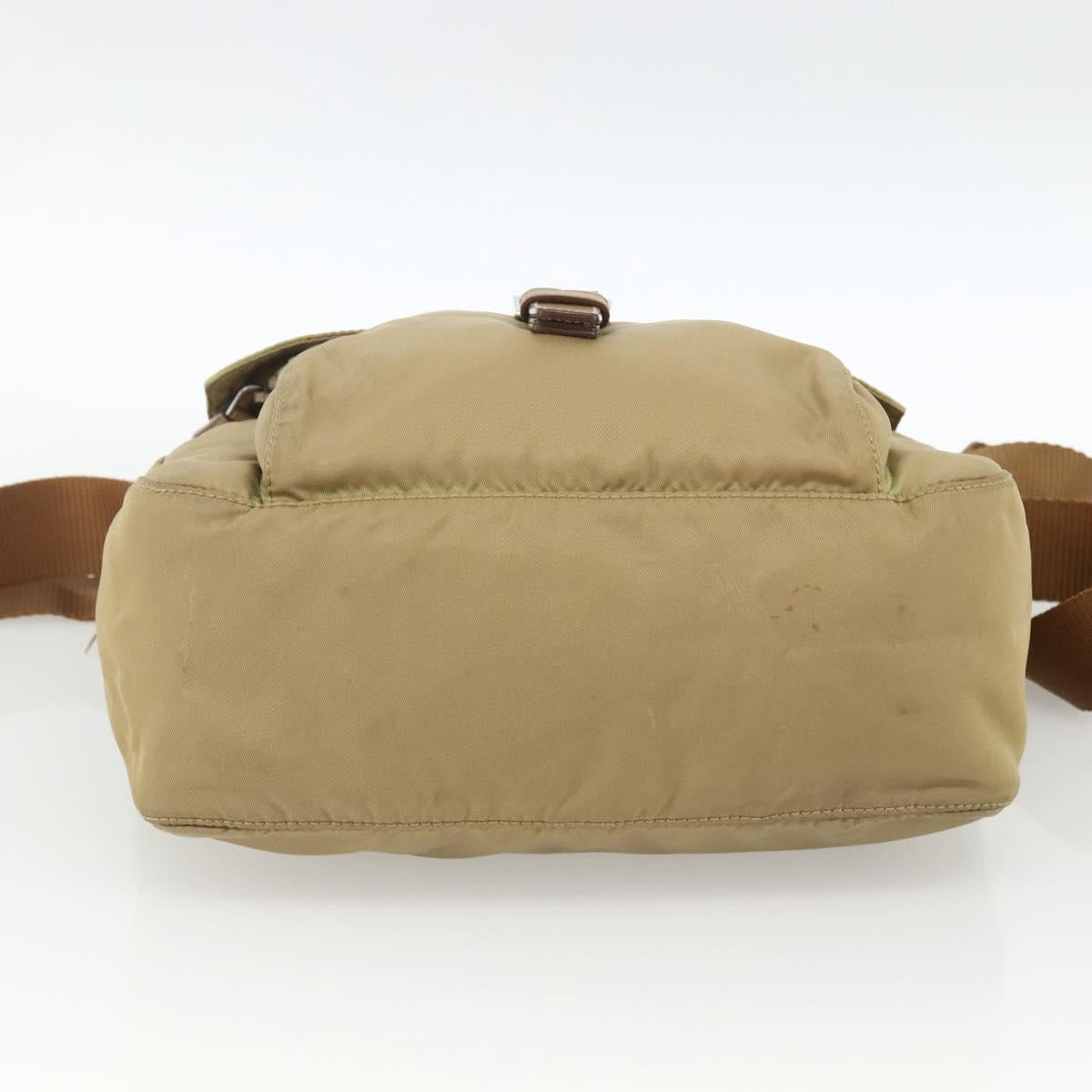 PRADA Shoulder Bag Nylon Beige Silver Auth ARZ282