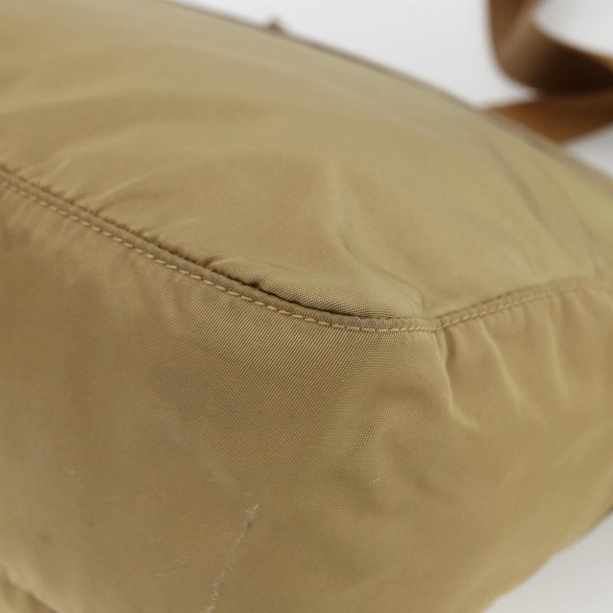 PRADA Shoulder Bag Nylon Beige Silver Auth ARZ282