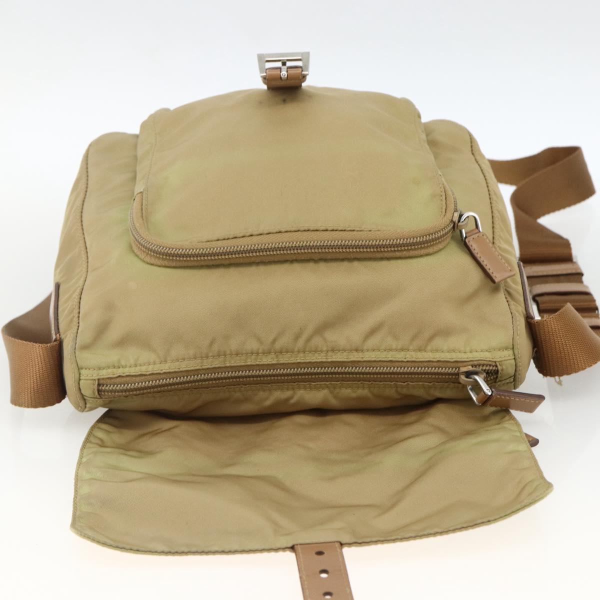 PRADA Shoulder Bag Nylon Beige Silver Auth ARZ282