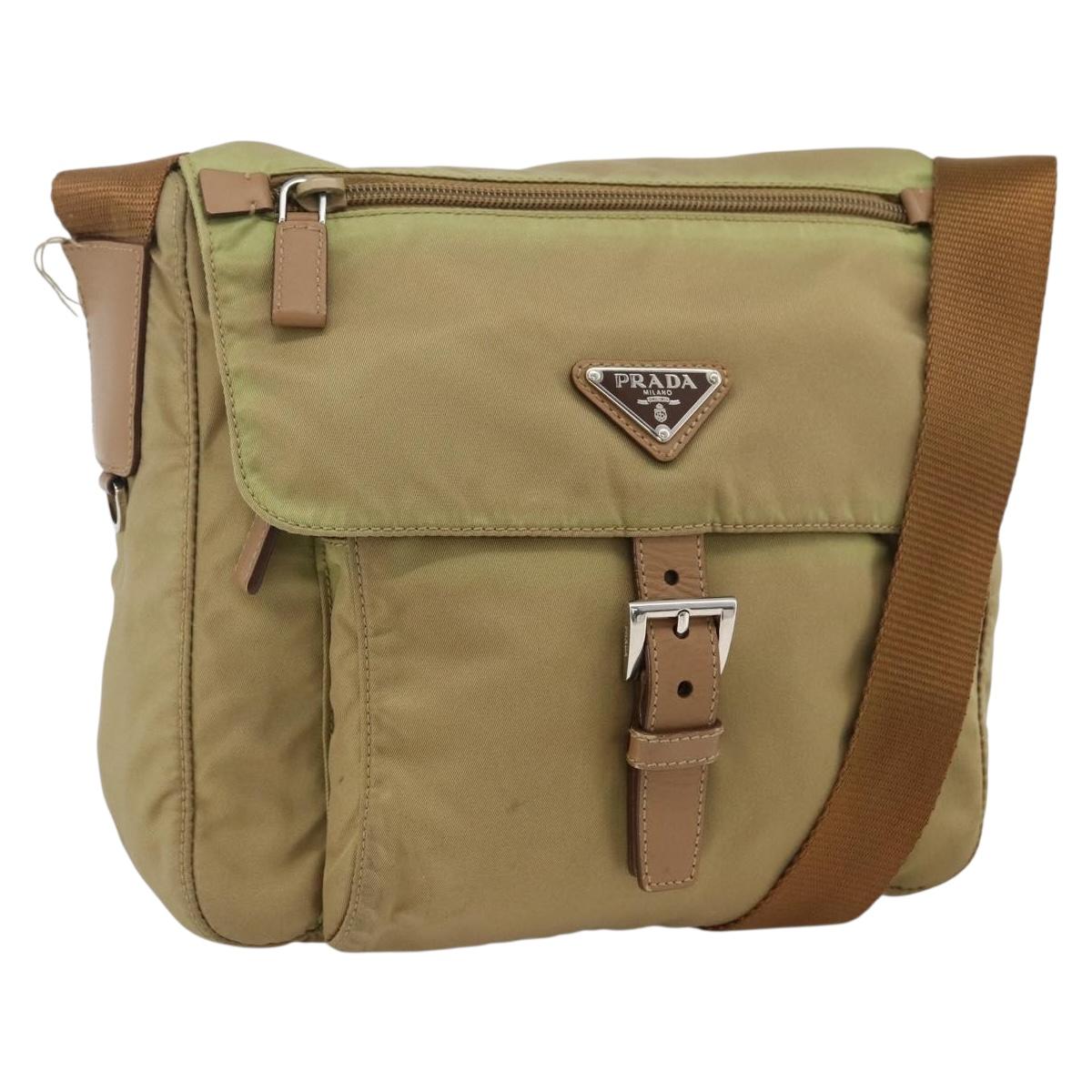 PRADA Shoulder Bag Nylon Beige Silver Auth ARZ282