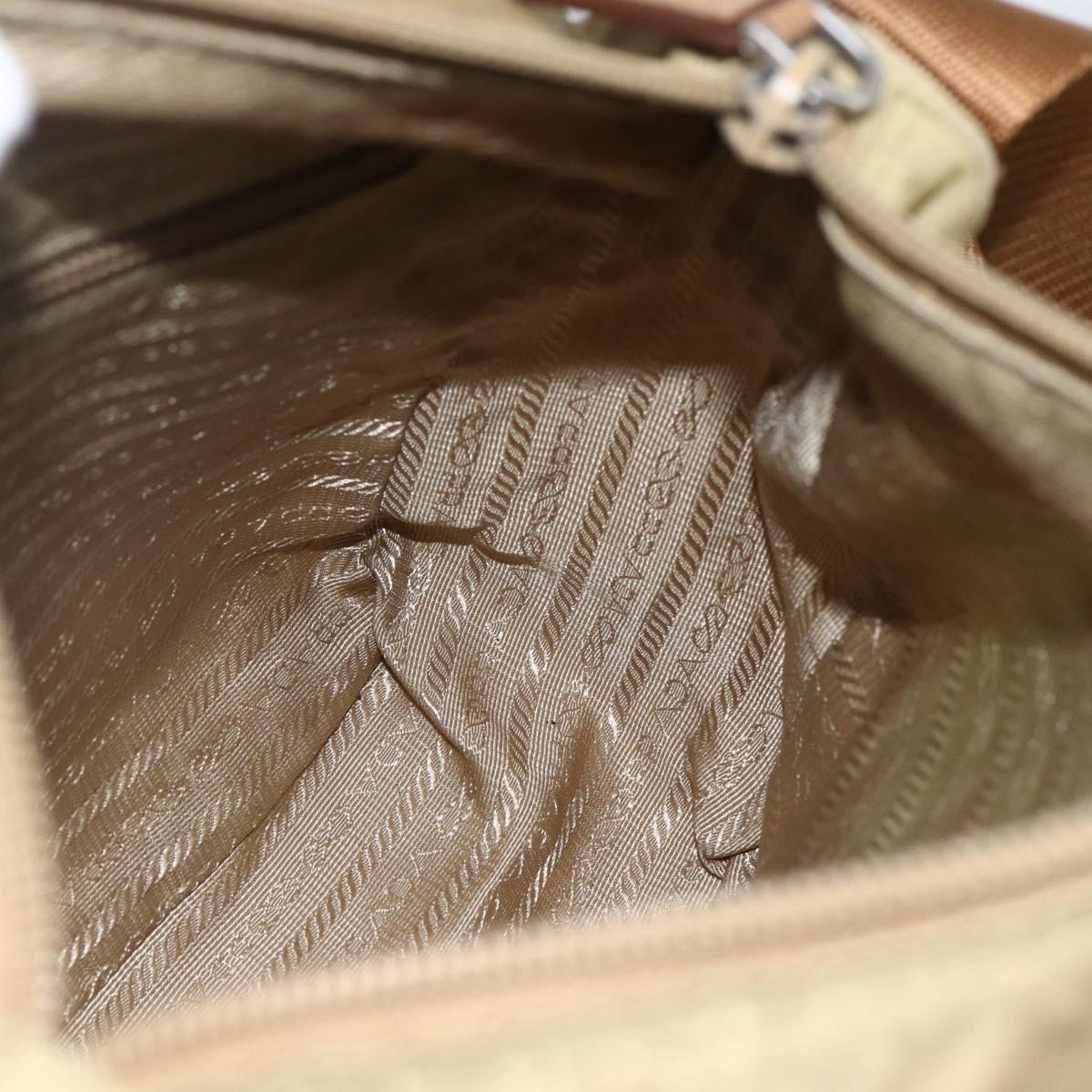 PRADA Shoulder Bag Nylon Beige Silver Auth ARZ282