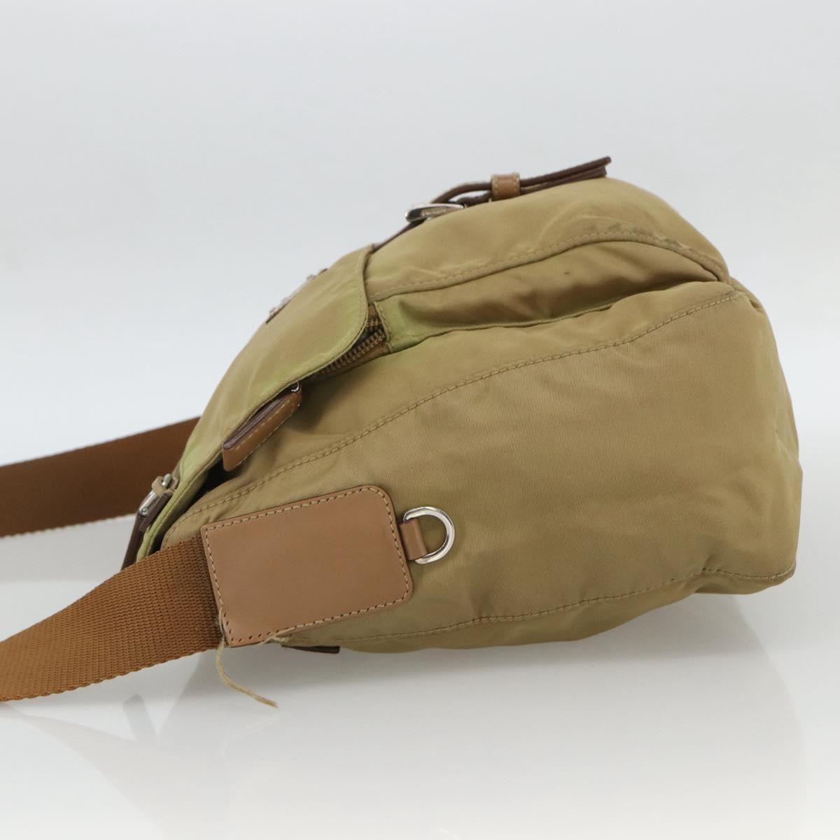 PRADA Shoulder Bag Nylon Beige Silver Auth ARZ282