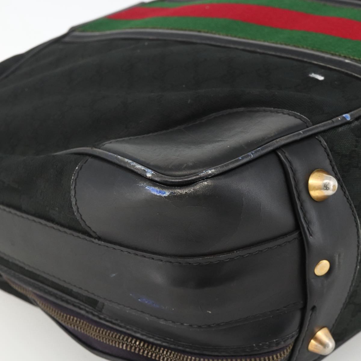 GUCCI GG Canvas Web Sherry Line Travel Bag Travel Case Black Gold Auth ARZ288