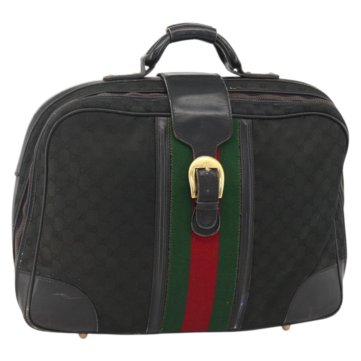 GUCCI GG Canvas Web Sherry Line Travel Bag Travel Case Black Gold Auth ARZ288
