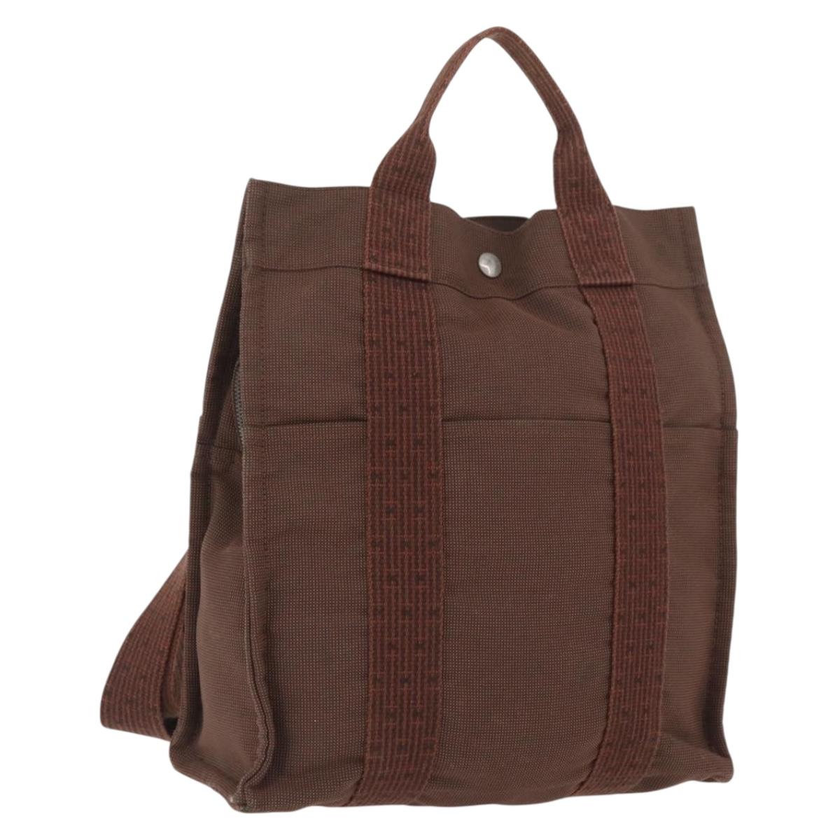 HERMES Her Line Sac A Dos Backpack Canvas Brown Silver Auth ARZ289