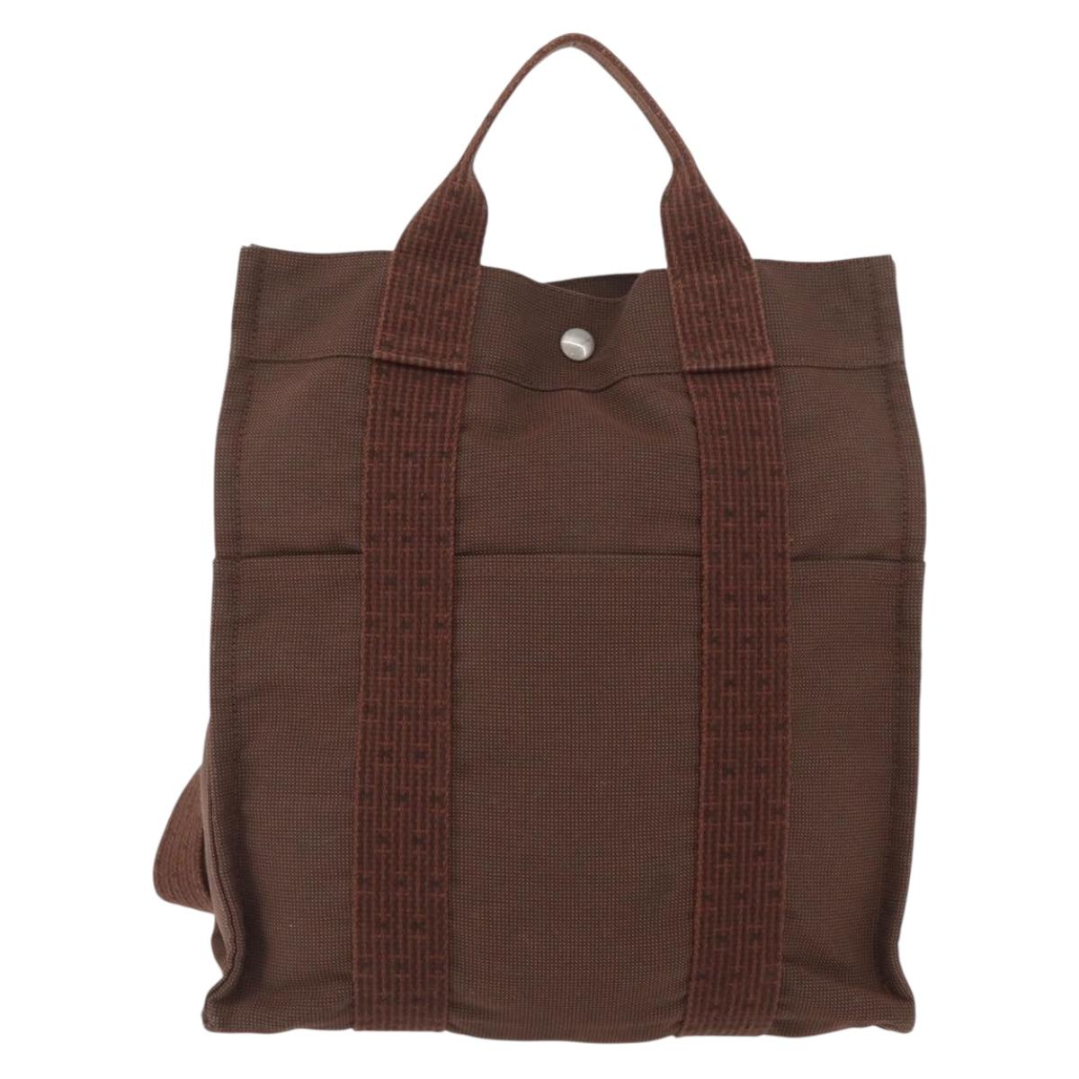 HERMES Her Line Sac A Dos Backpack Canvas Brown Silver Auth ARZ289