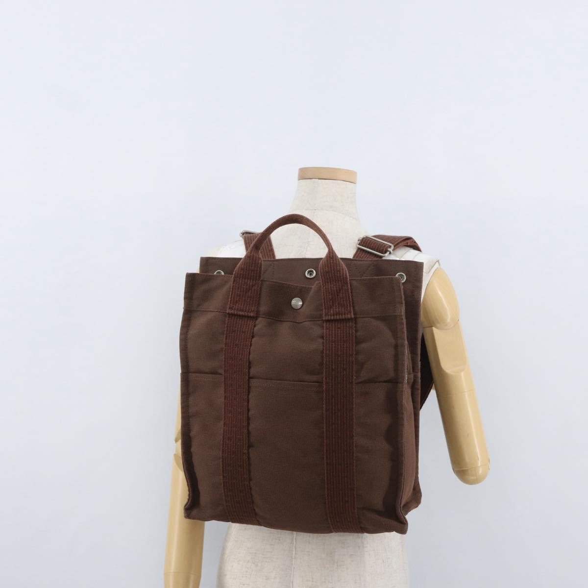 HERMES Her Line Sac A Dos Backpack Canvas Brown Silver Auth ARZ289