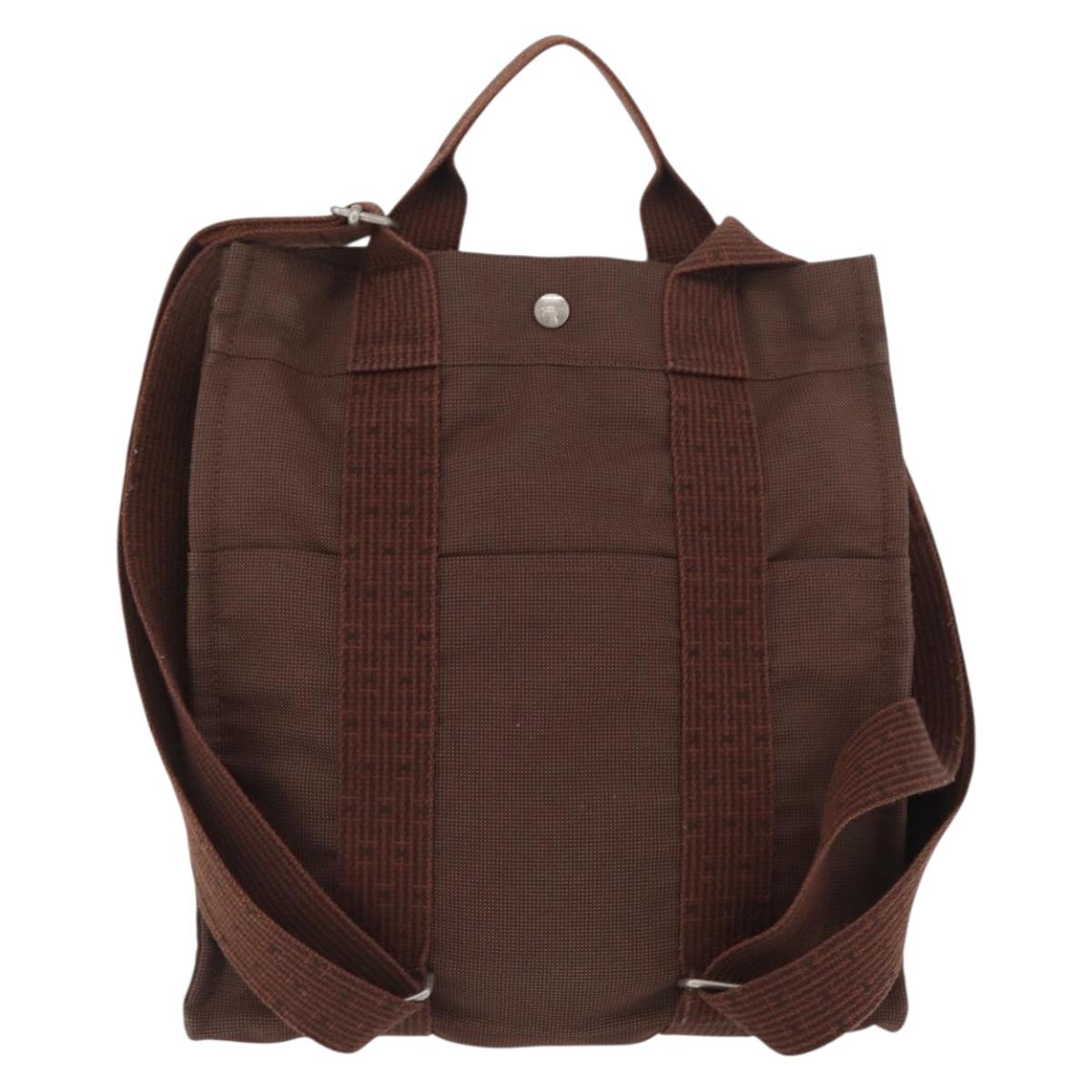HERMES Her Line Sac A Dos Backpack Canvas Brown Silver Auth ARZ289