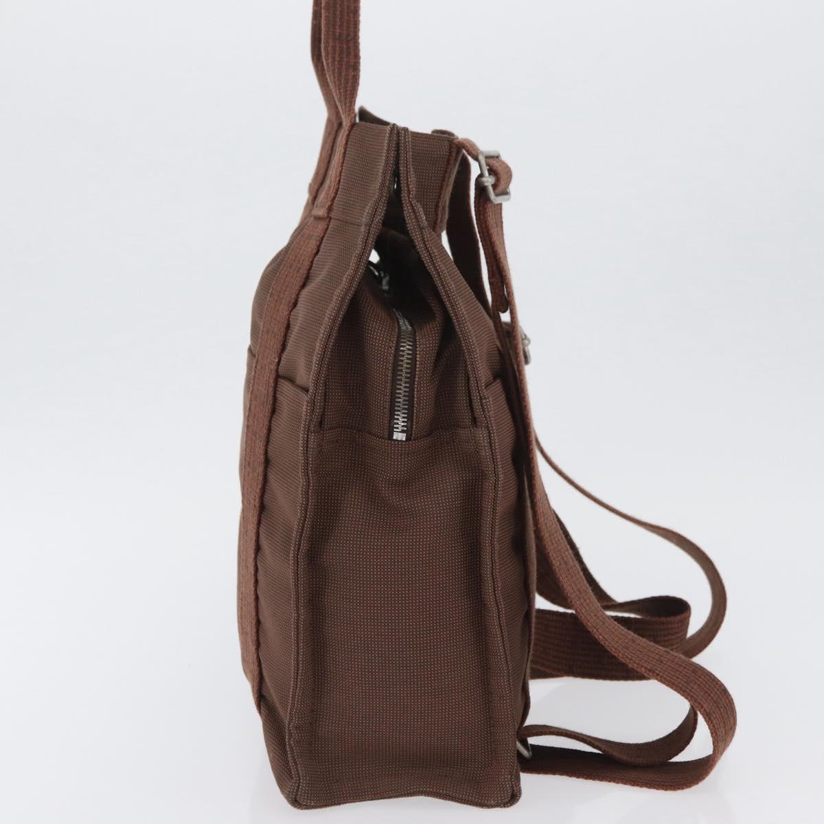 HERMES Her Line Sac A Dos Backpack Canvas Brown Silver Auth ARZ289