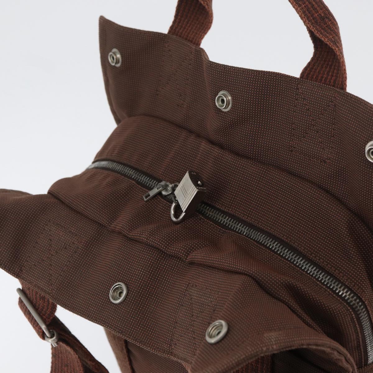 HERMES Her Line Sac A Dos Backpack Canvas Brown Silver Auth ARZ289