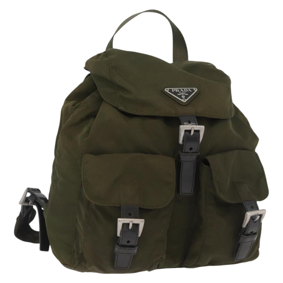 PRADA Backpack Nylon Green Silver Auth ARZ291
