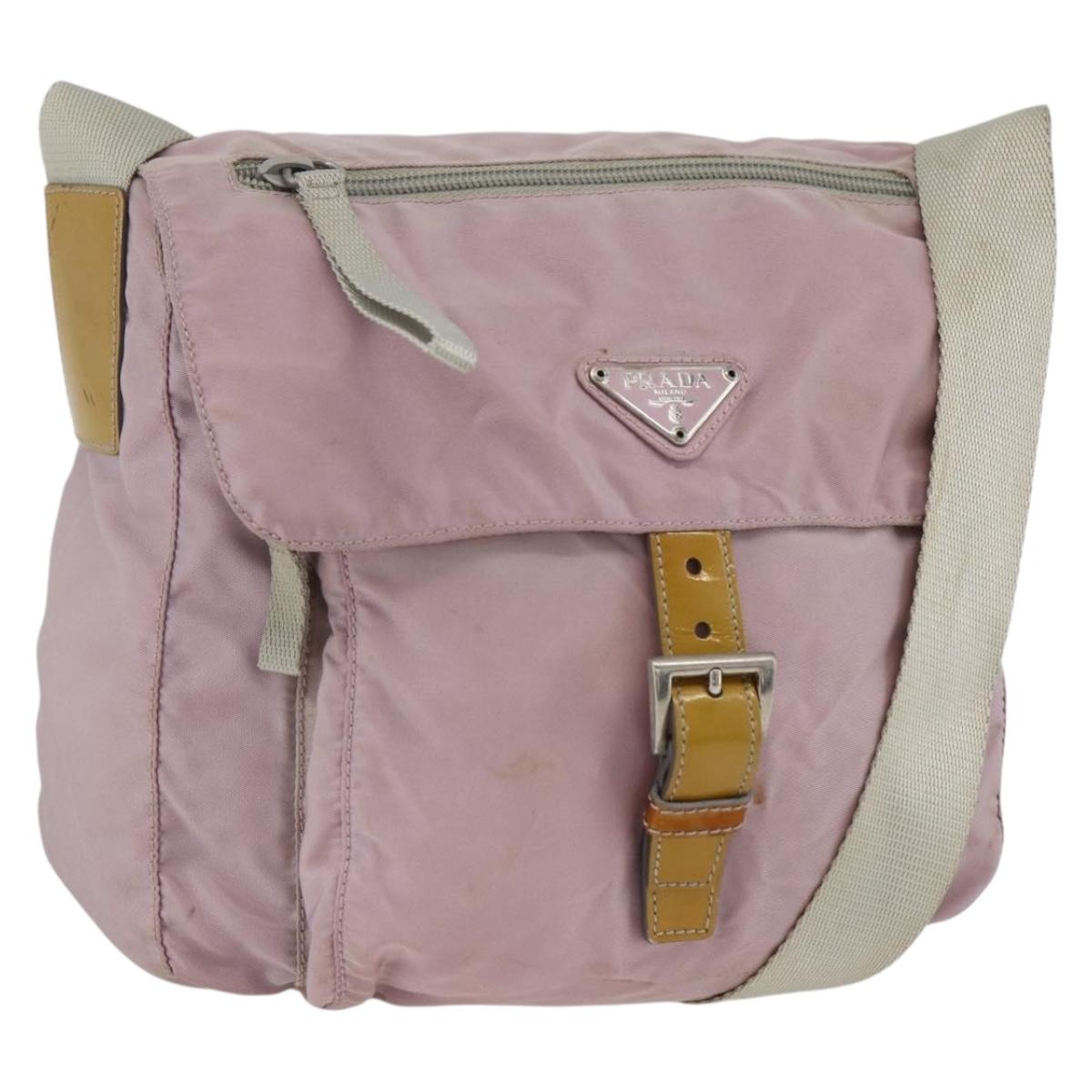 PRADA Shoulder Bag Nylon Pink Silver Auth ARZ292
