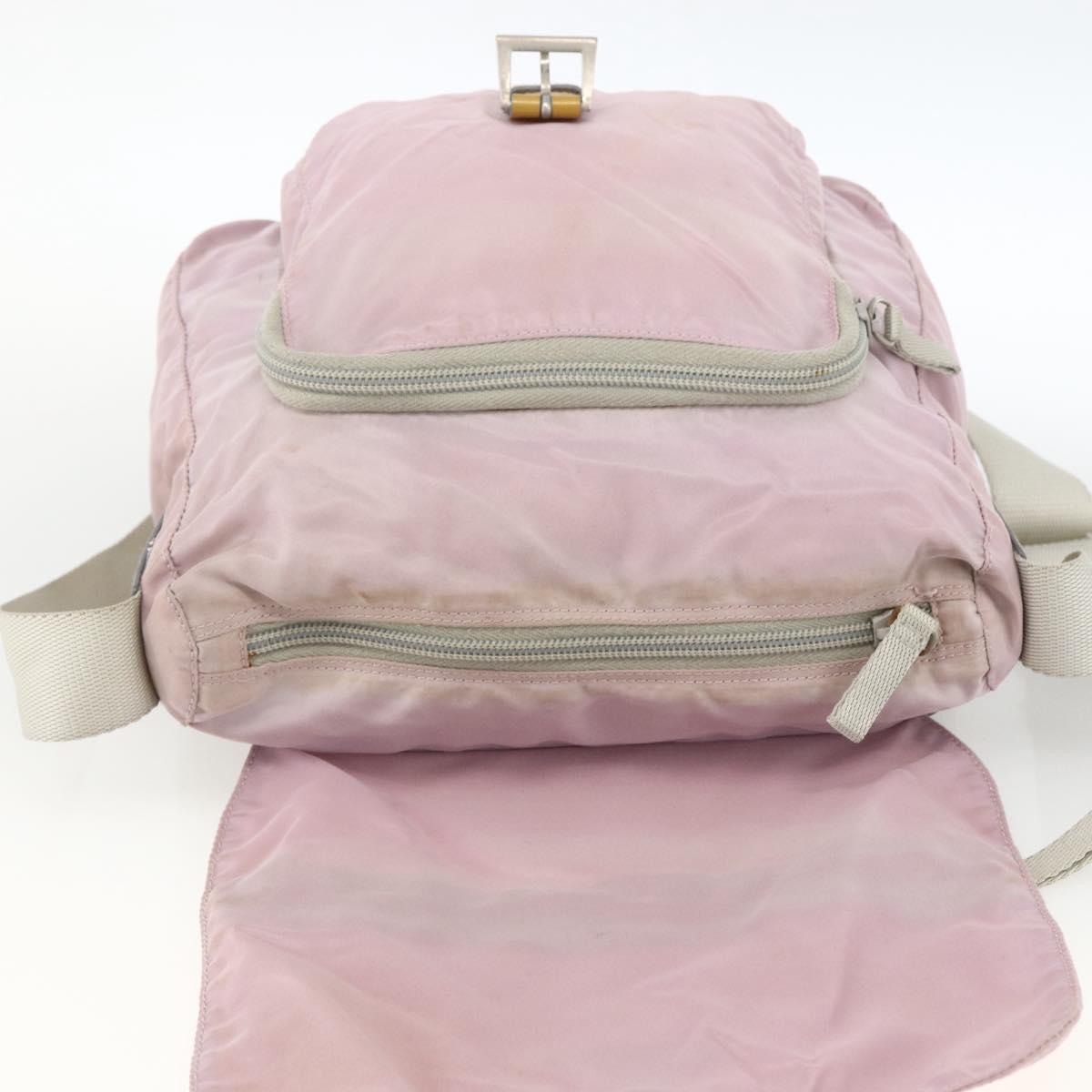 PRADA Shoulder Bag Nylon Pink Silver Auth ARZ292
