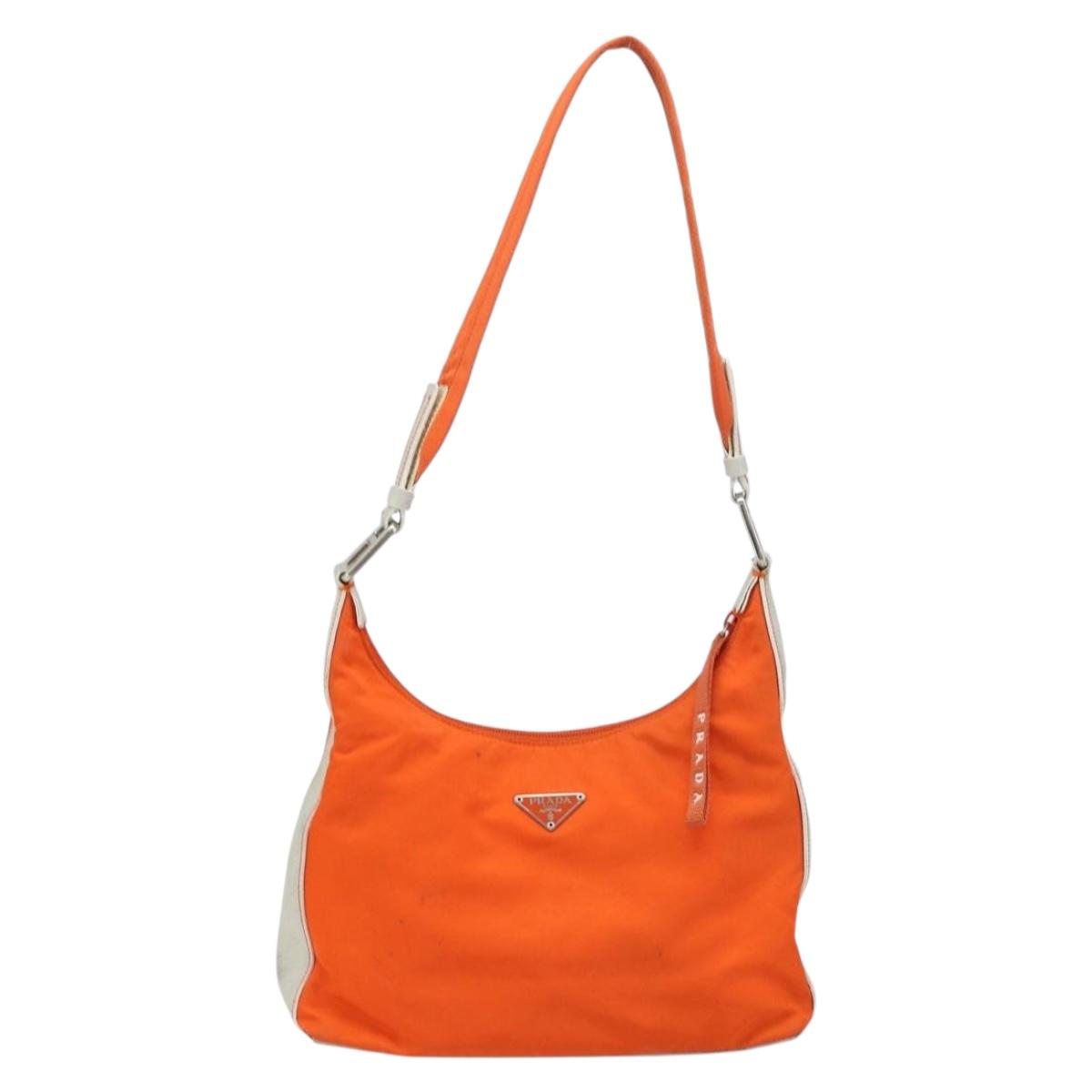 PRADA Shoulder Bag Nylon Orange Silver Auth ARZ293