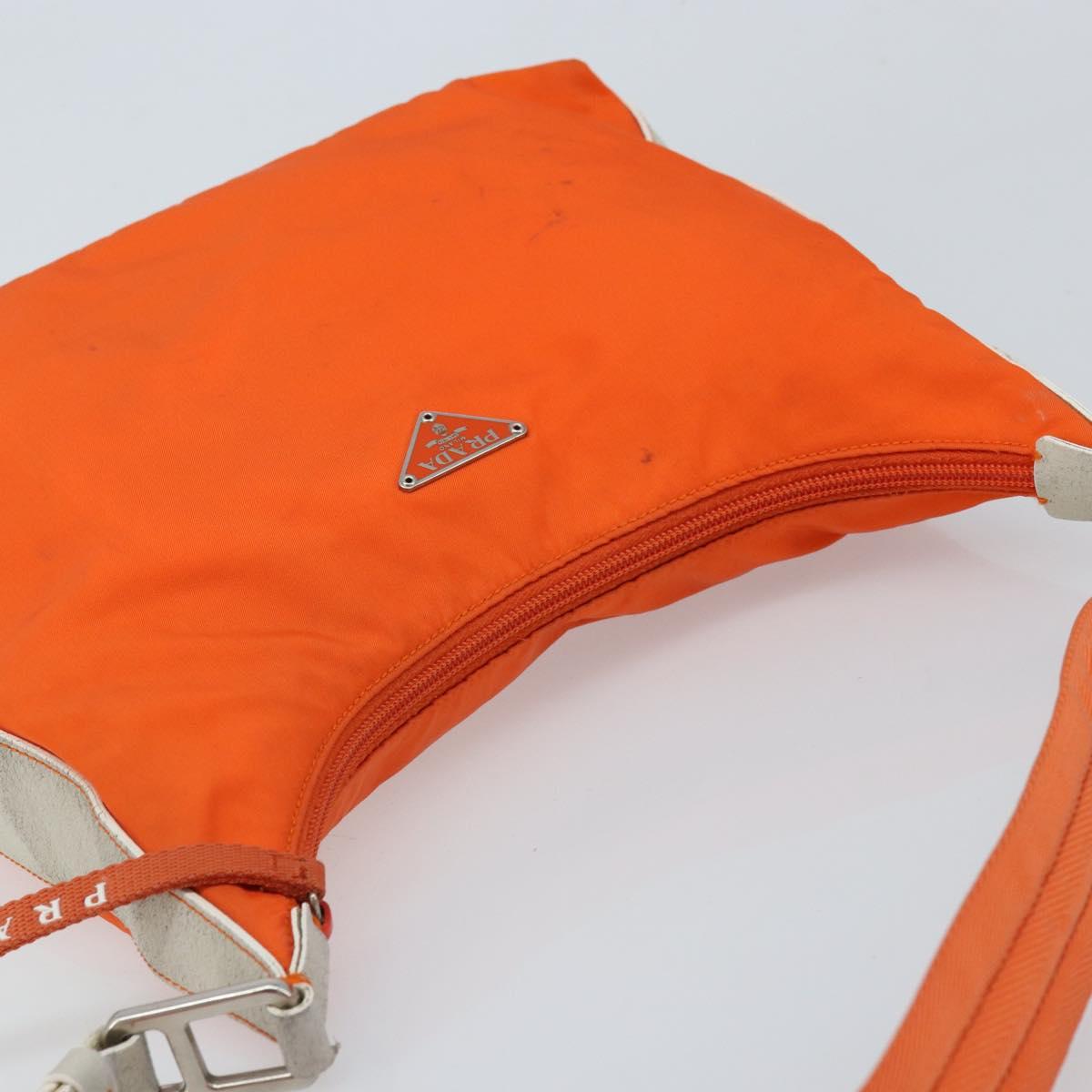 PRADA Shoulder Bag Nylon Orange Silver Auth ARZ293