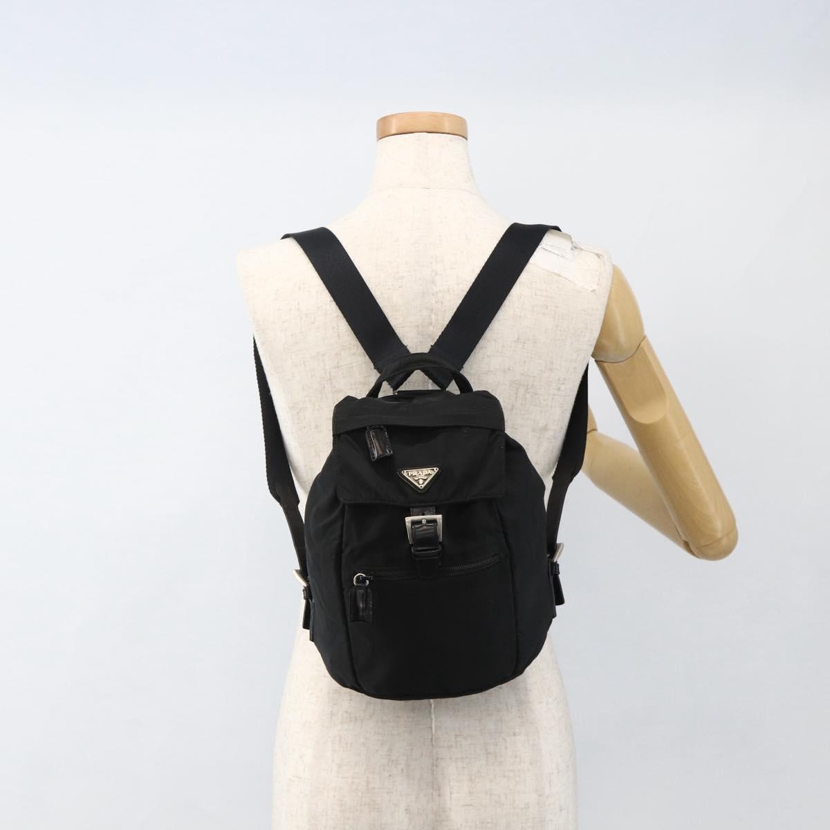 PRADA Backpack Nylon Black Silver Auth ARZ295A