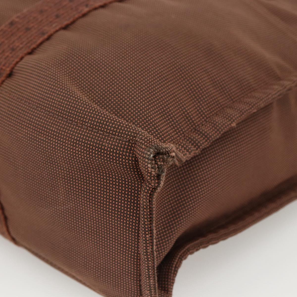 HERMES Her Line MM Hand Bag Canvas Brown Silver Auth ARZ296