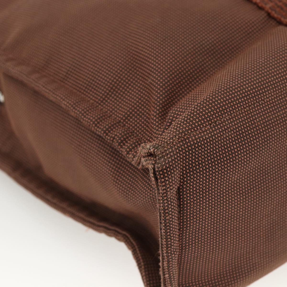 HERMES Her Line MM Hand Bag Canvas Brown Silver Auth ARZ296