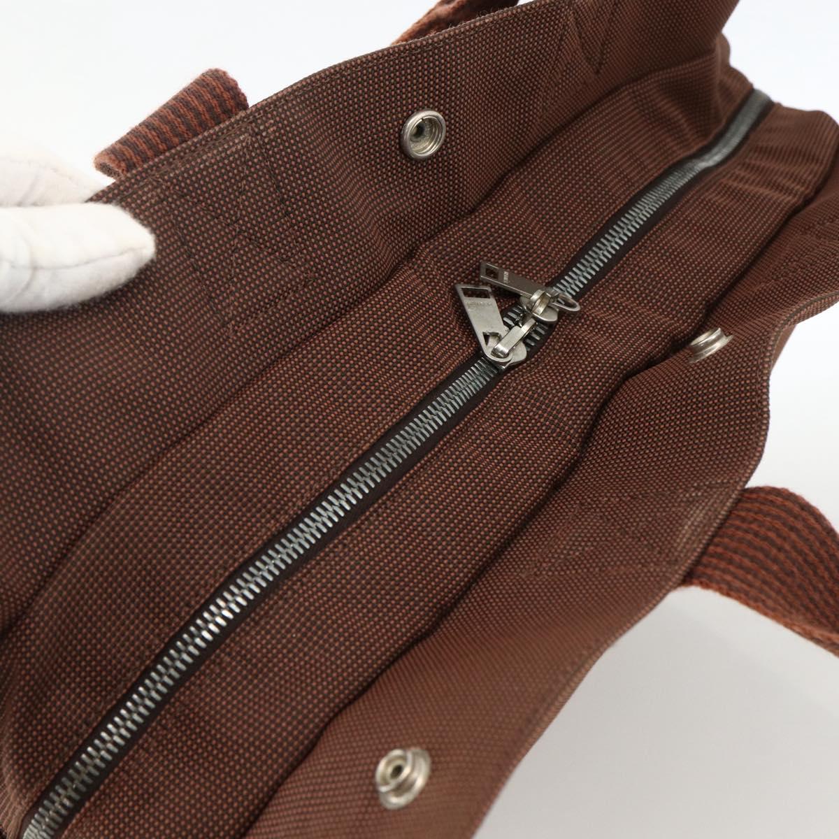 HERMES Her Line MM Hand Bag Canvas Brown Silver Auth ARZ296
