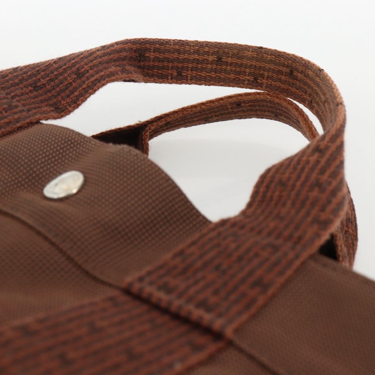 HERMES Her Line MM Hand Bag Canvas Brown Silver Auth ARZ296