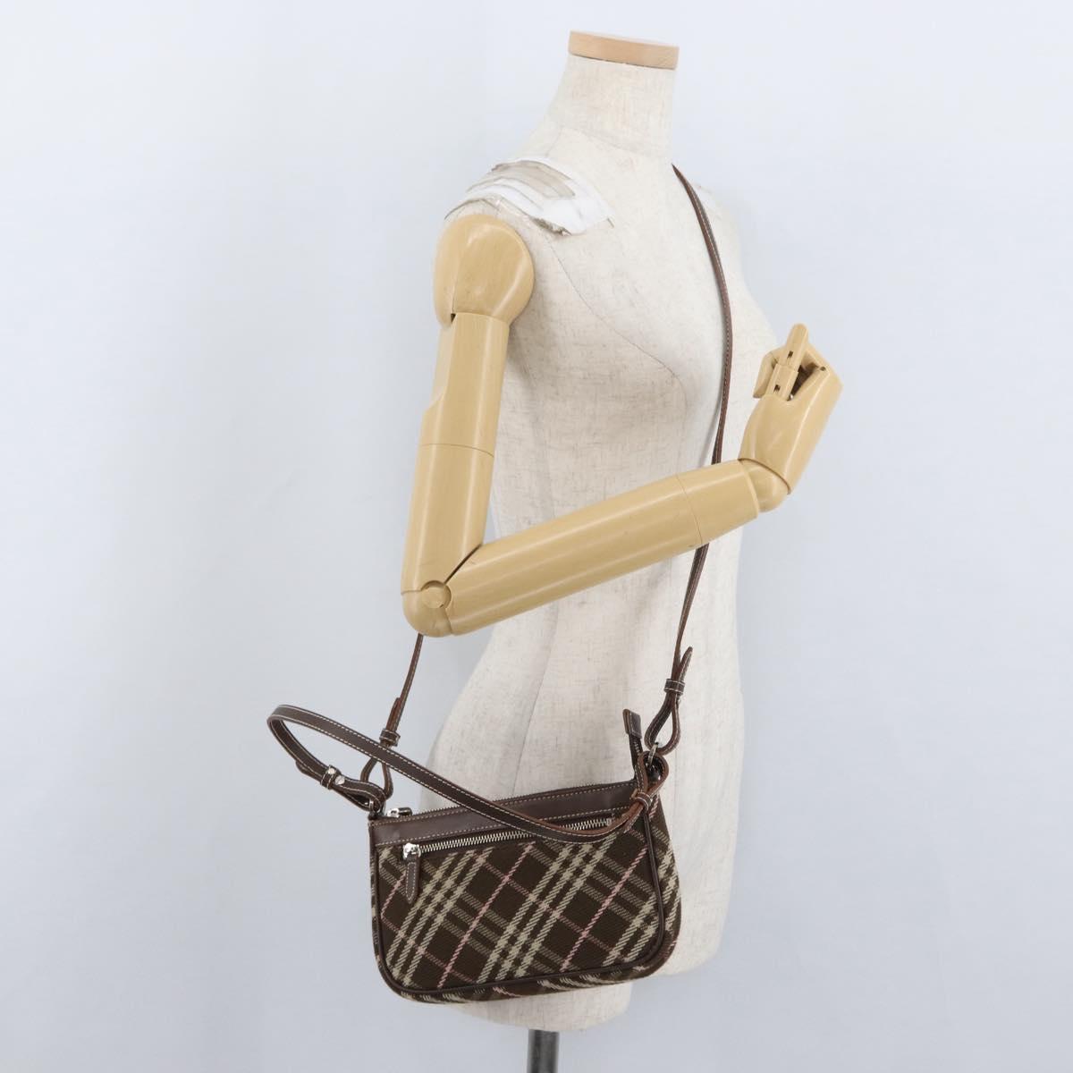 BURBERRY Nova Check Blue Label Shoulder Bag 2way Brown Silver Auth ARZ297A
