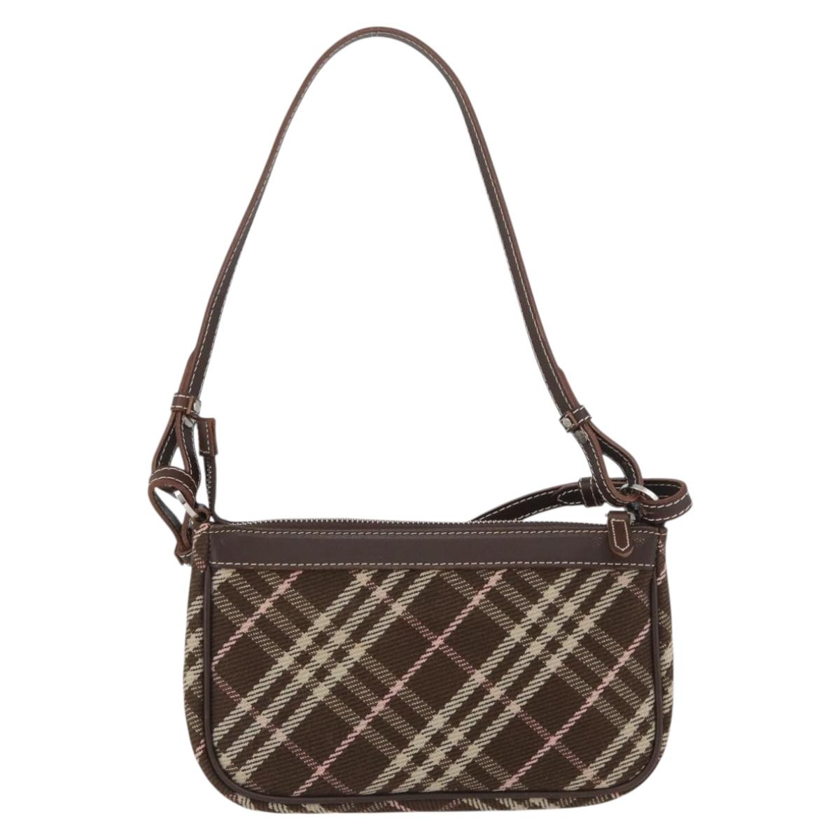 BURBERRY Nova Check Blue Label Shoulder Bag 2way Brown Silver Auth ARZ297A