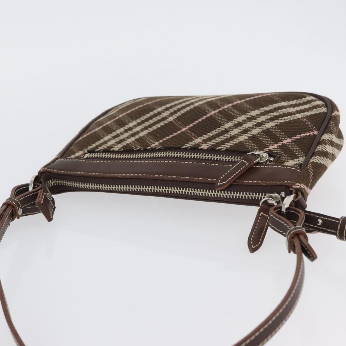 BURBERRY Nova Check Blue Label Shoulder Bag 2way Brown Silver Auth ARZ297A