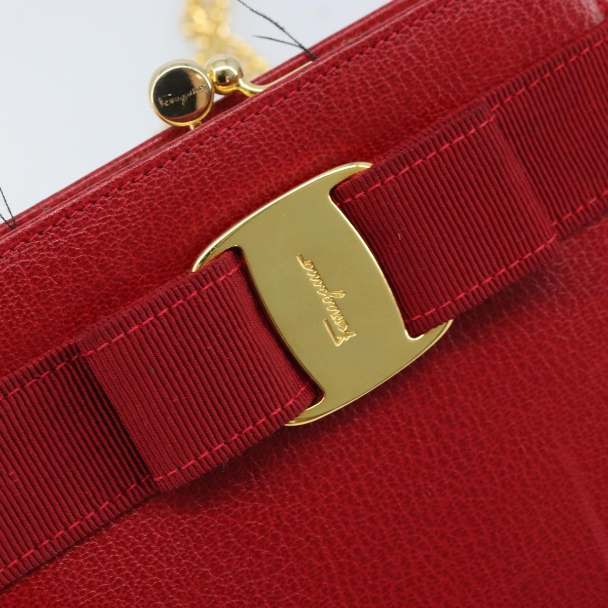 Salvatore Ferragamo Vala Chain Shoulder Bag Leather Red Gold Auth ARZ298