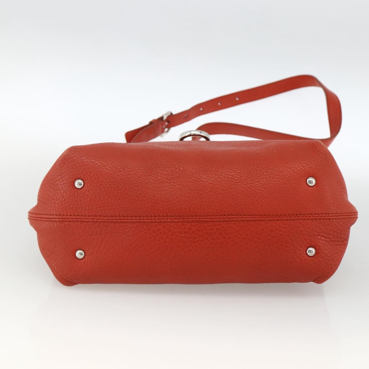 Salvatore Ferragamo Gancini Hand Bag Leather 2way Red Silver Auth ARZ300A