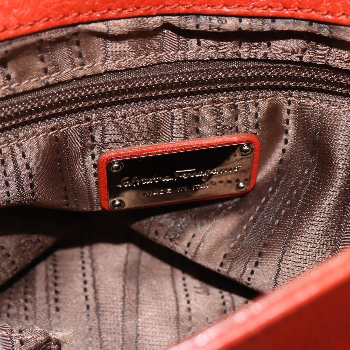 Salvatore Ferragamo Gancini Hand Bag Leather 2way Red Silver Auth ARZ300A