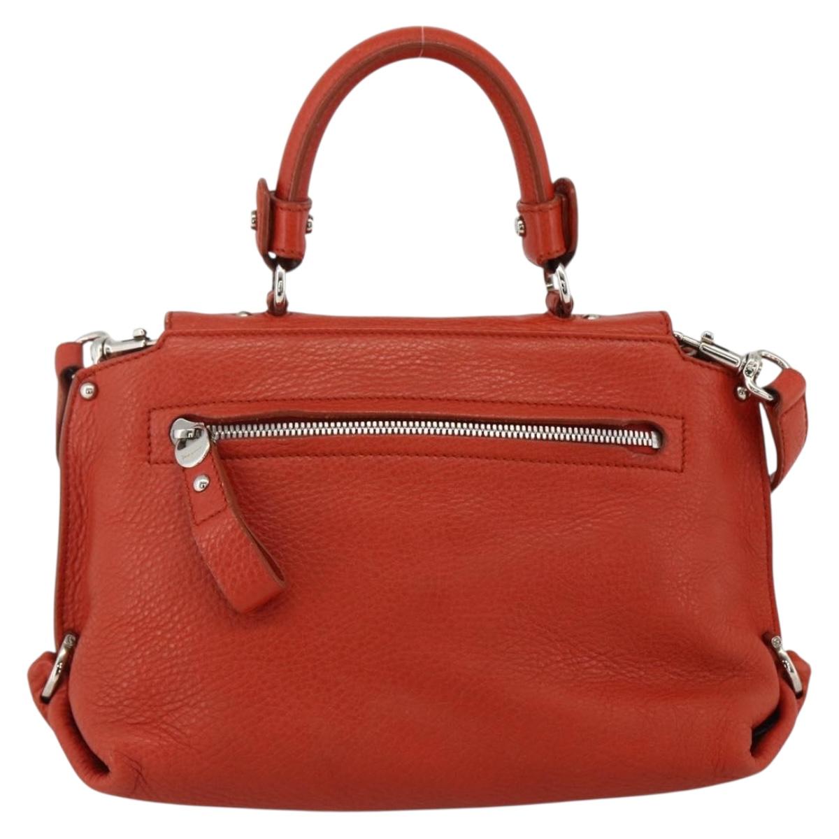 Salvatore Ferragamo Gancini Hand Bag Leather 2way Red Silver Auth ARZ300A