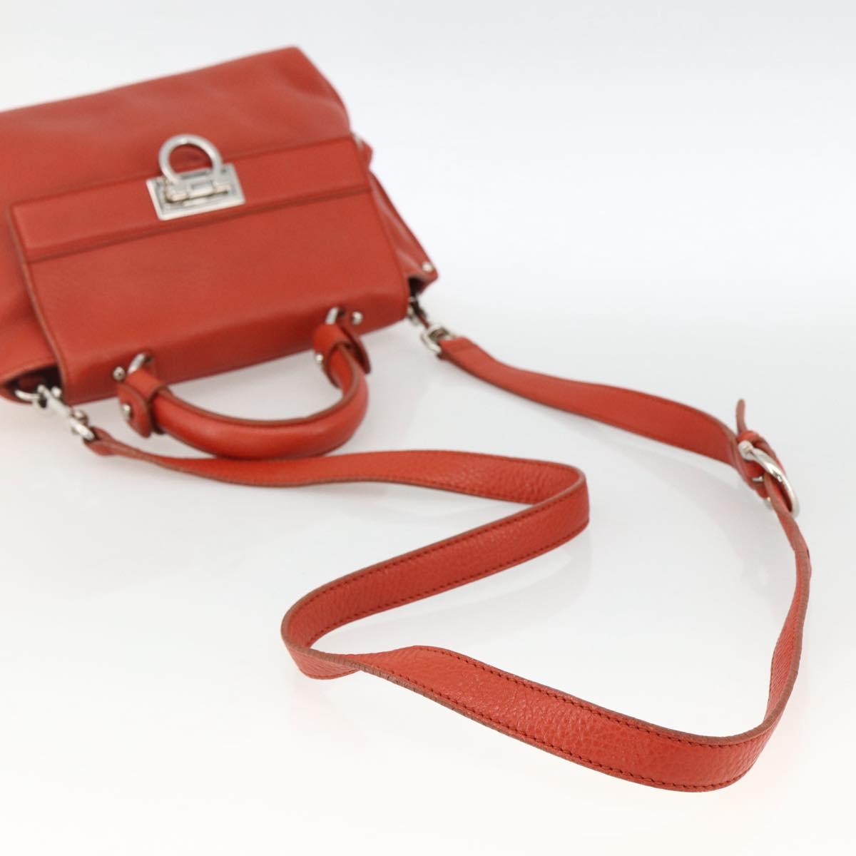 Salvatore Ferragamo Gancini Hand Bag Leather 2way Red Silver Auth ARZ300A