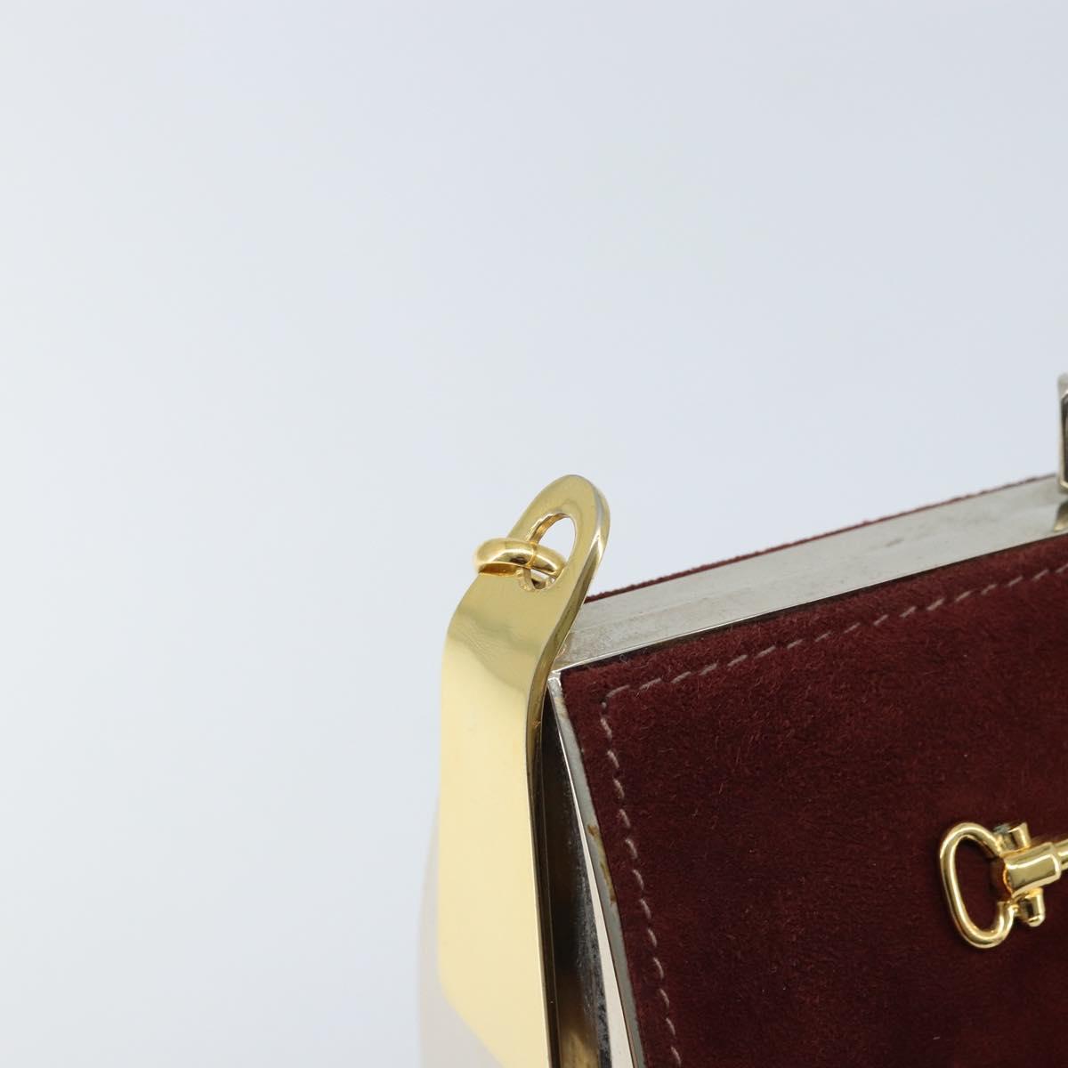 CELINE Horsebit Chain Shoulder Bag Suede Bordeaux Gold Auth ARZ301V