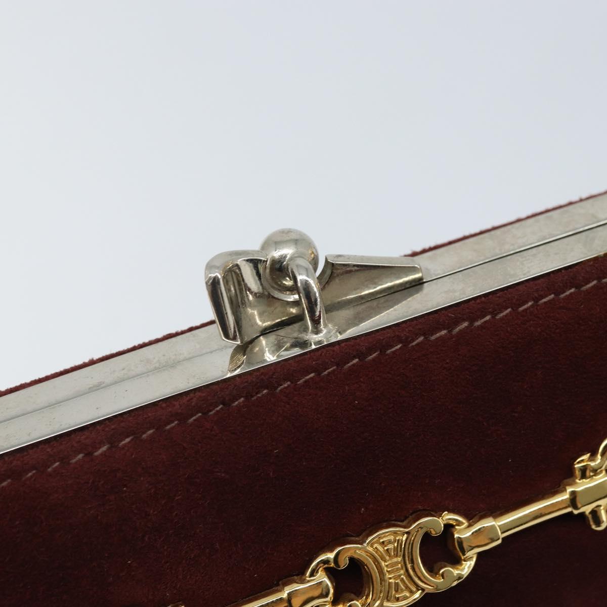 CELINE Horsebit Chain Shoulder Bag Suede Bordeaux Gold Auth ARZ301V