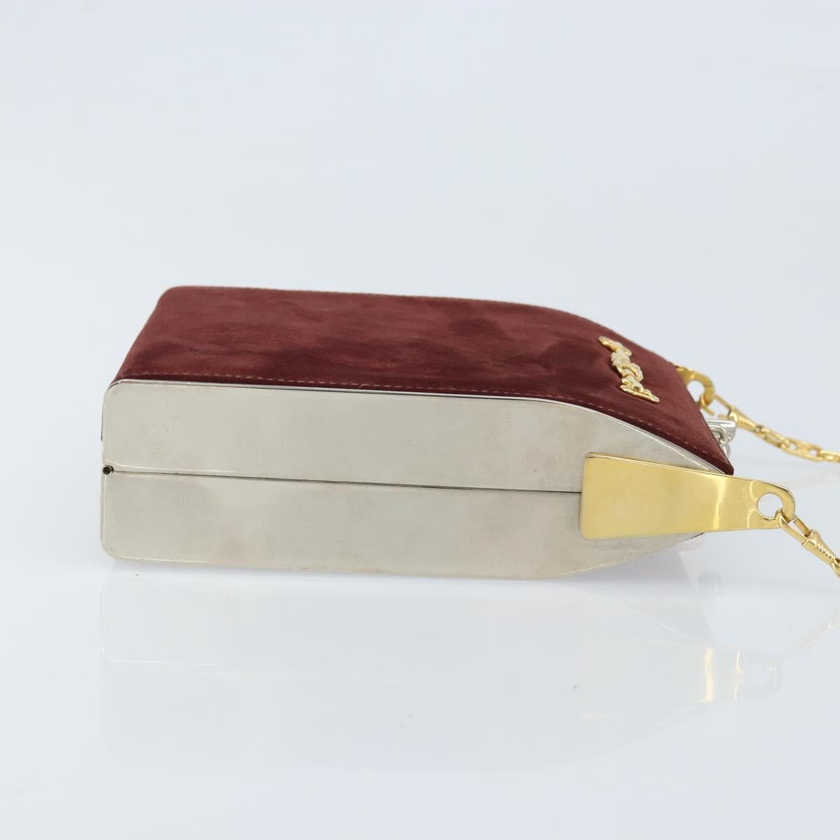 CELINE Horsebit Chain Shoulder Bag Suede Bordeaux Gold Auth ARZ301V