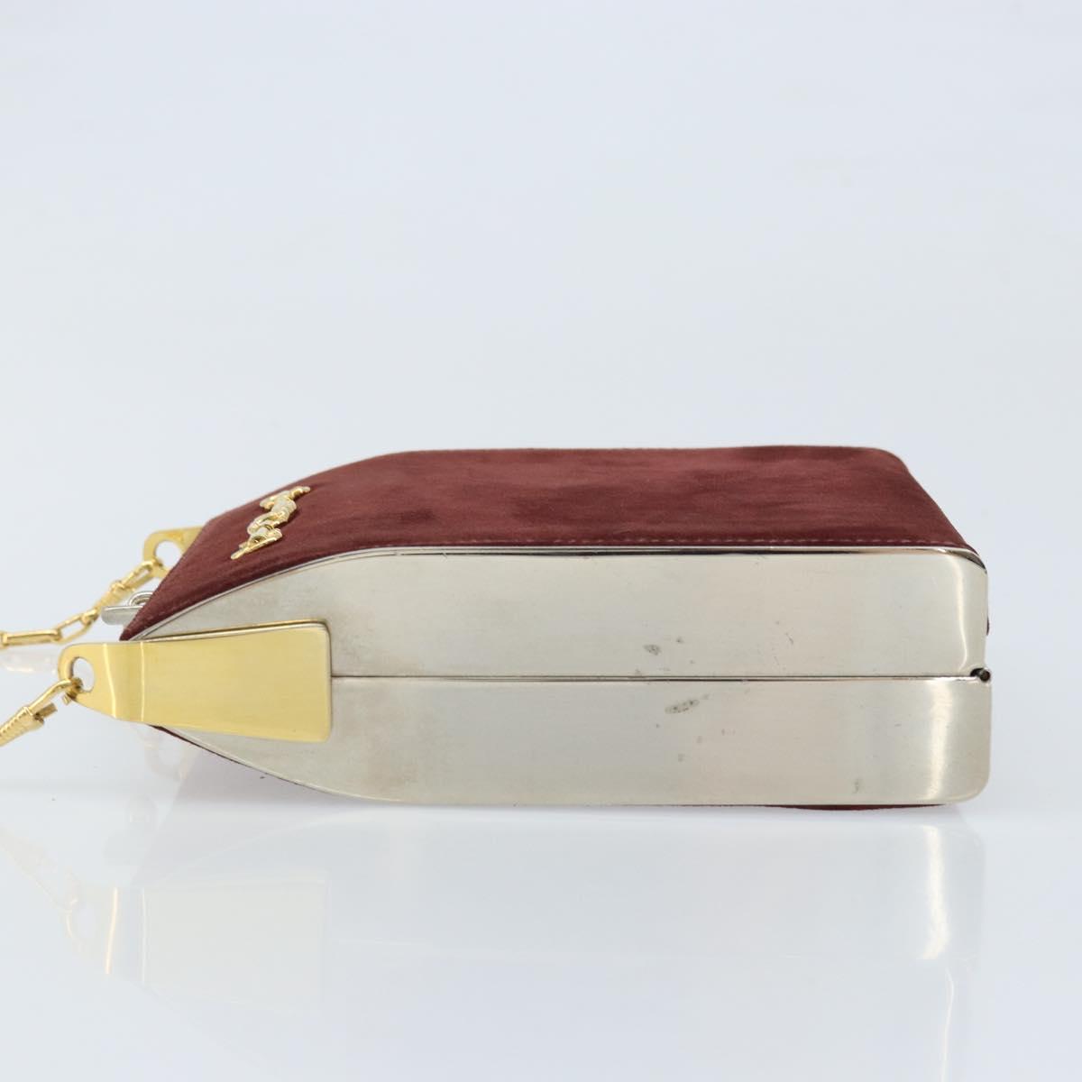 CELINE Horsebit Chain Shoulder Bag Suede Bordeaux Gold Auth ARZ301V