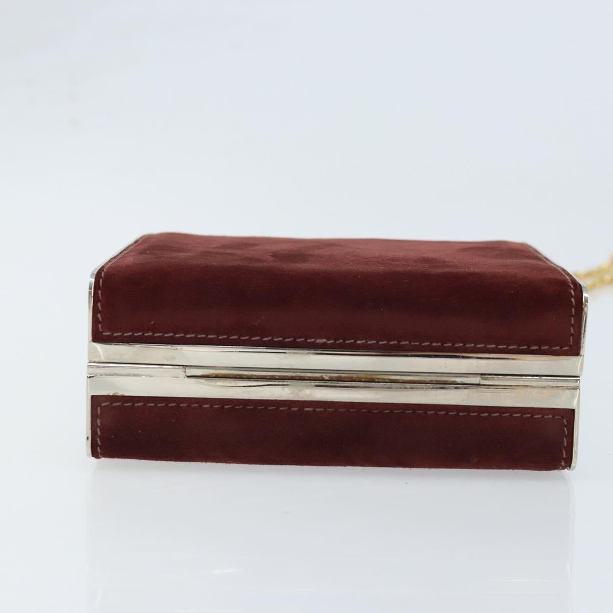 CELINE Horsebit Chain Shoulder Bag Suede Bordeaux Gold Auth ARZ301V